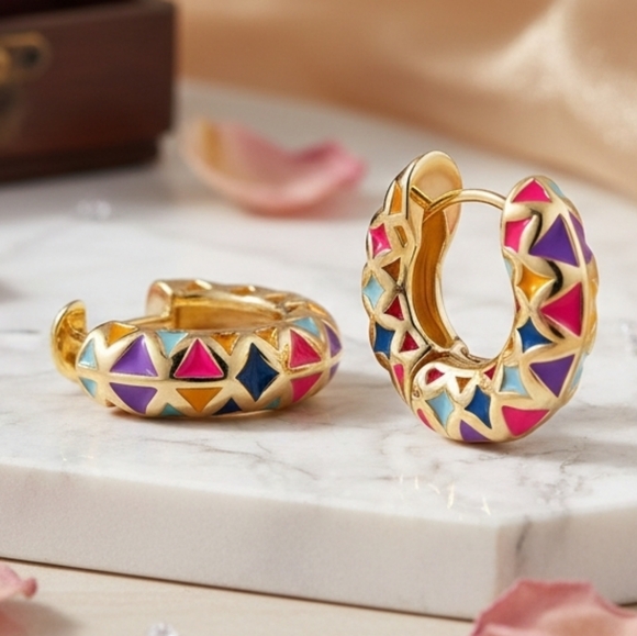 Colorful Geometric Hoop Earrings - Picture 2 of 8